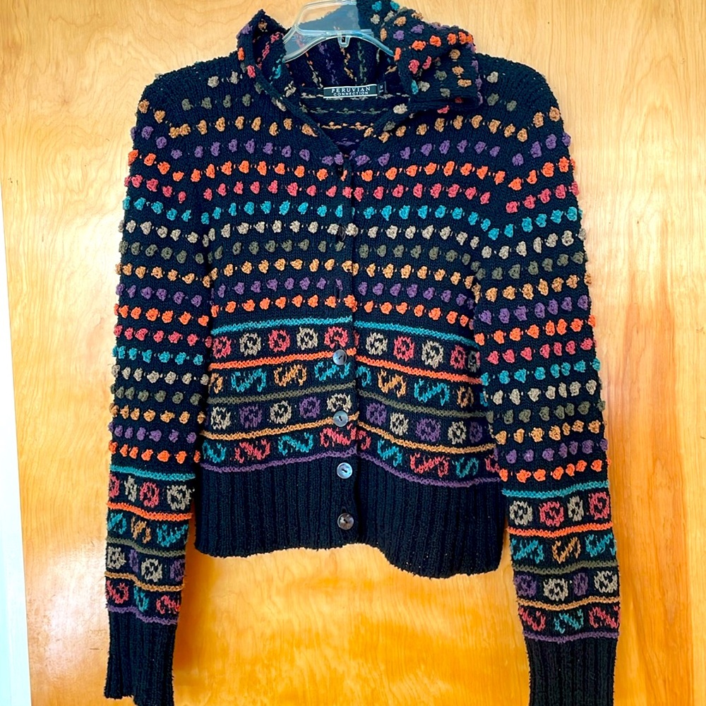 - Peruvian Connection Multi Color Button Front Ca… - image 1